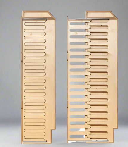 two images showing single bed platform open and closed.  Space saving, great for van life