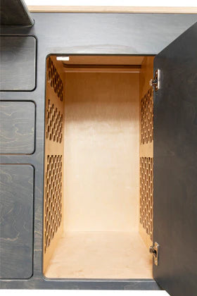 interior view of overland interiors' 54"  kitchenette showing honeycomb interior 