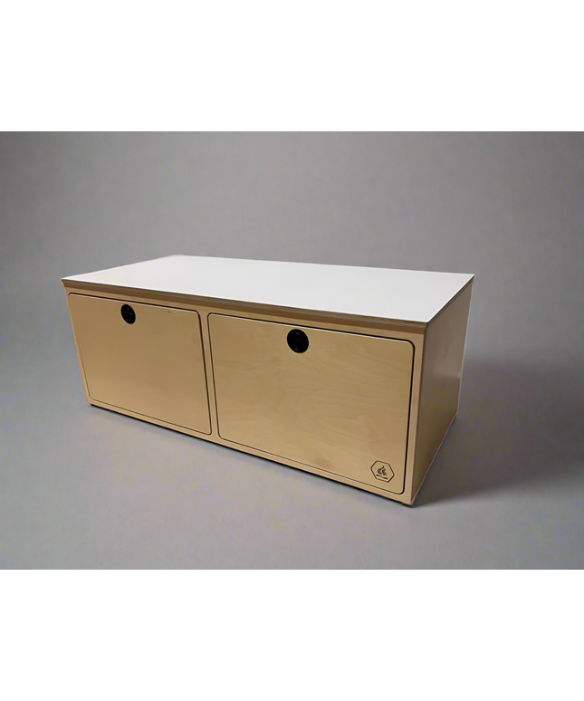 image of bench seat with white laminate top, 2 deep drawers - perfect storage for camper vans