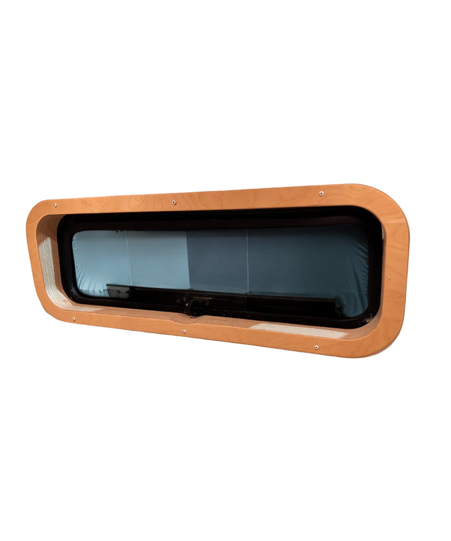 custom birch trim surrounding the CR Laurence AW1033 Bunker Window, great for camper vans and van conversions