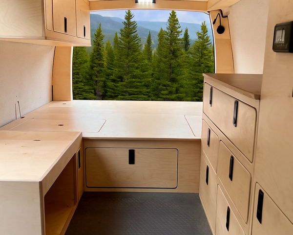Complete 5 piece furniture kit for low roof camper van conversions like the Express, Econoline, Promaster, Transit