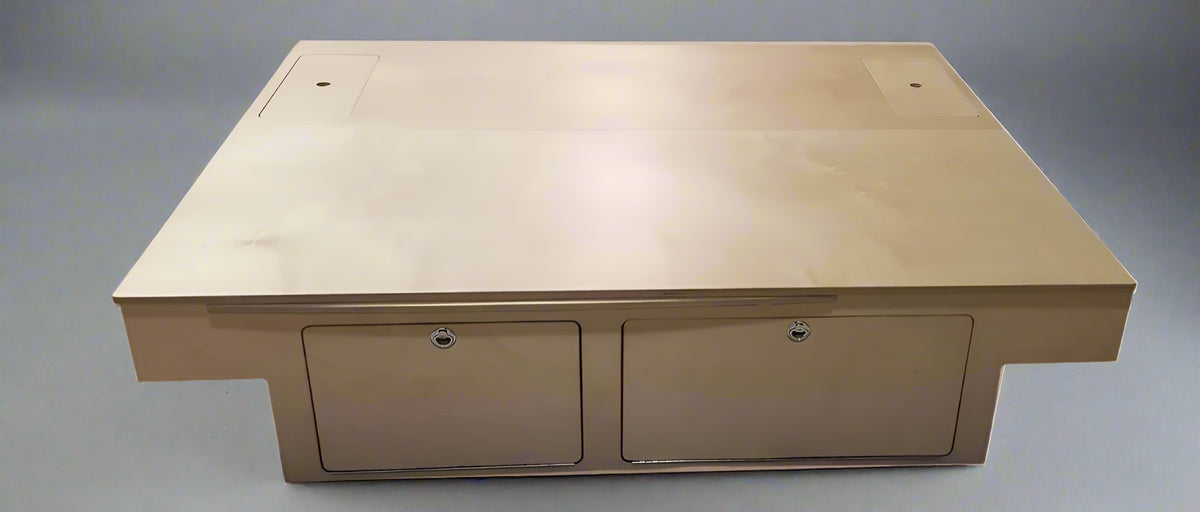 overland interiors' sleeping platform with storage drawers, great for low or high roof camper van