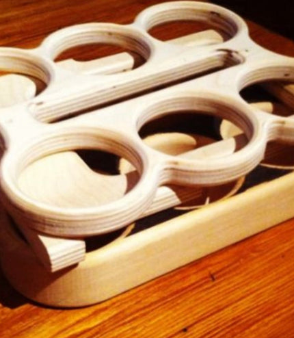 Wooden beer carrier on a wooden table - holds 6 x 500 ml can 