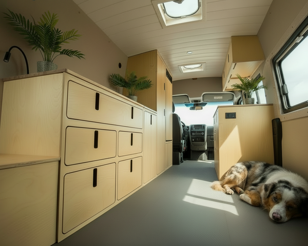 Overland Interiors 5-Drawer Storage Cabinet for camper vans and RVs with space-saving modular storage design