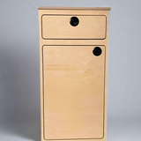 Camper van storage cabinet with integrated drawer and utility storage by Overland Interiors