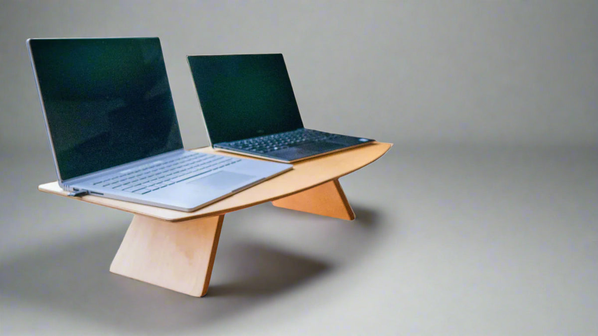 Ergonomic standing desk workstation for camper vans and mobile workspaces by Overland Interiors