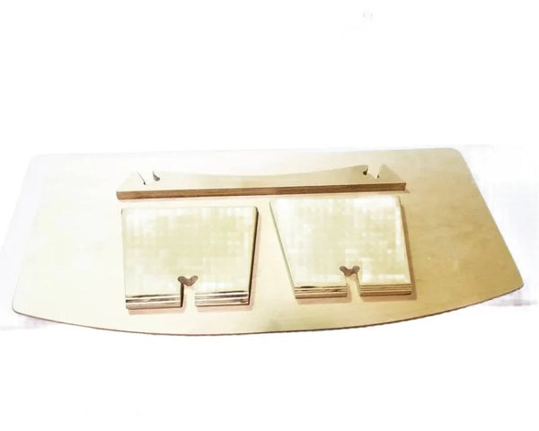 Flat pack ergonomic standing desk components for camper vans and mobile workspaces by Overland Interiors.