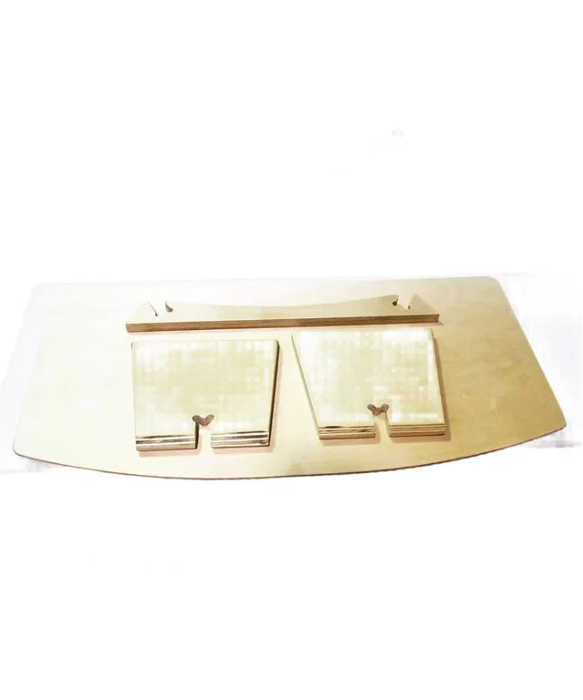 Flat pack ergonomic standing desk components for camper vans and mobile workspaces by Overland Interiors.