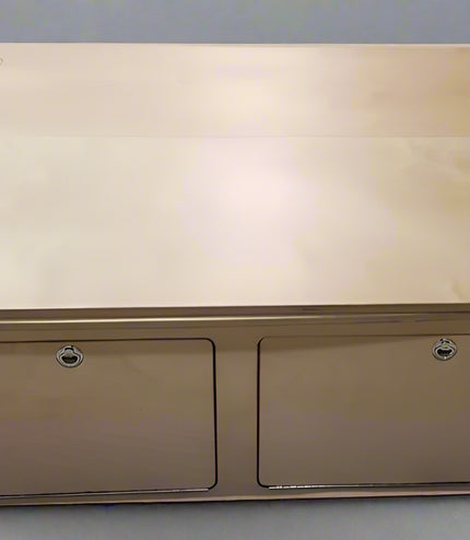 Low roof camper van bed platform with integrated storage drawers for modular van conversions by Overland Interiors