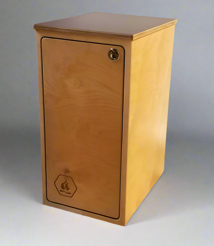 Side view of a modular single base cabinet with locking storage door for camper van and RV conversions by Overland Interiors.