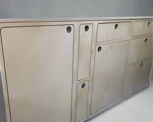 Overland Interiors slim insert cabinet with narrow pull-out storage for camper vans and RVs