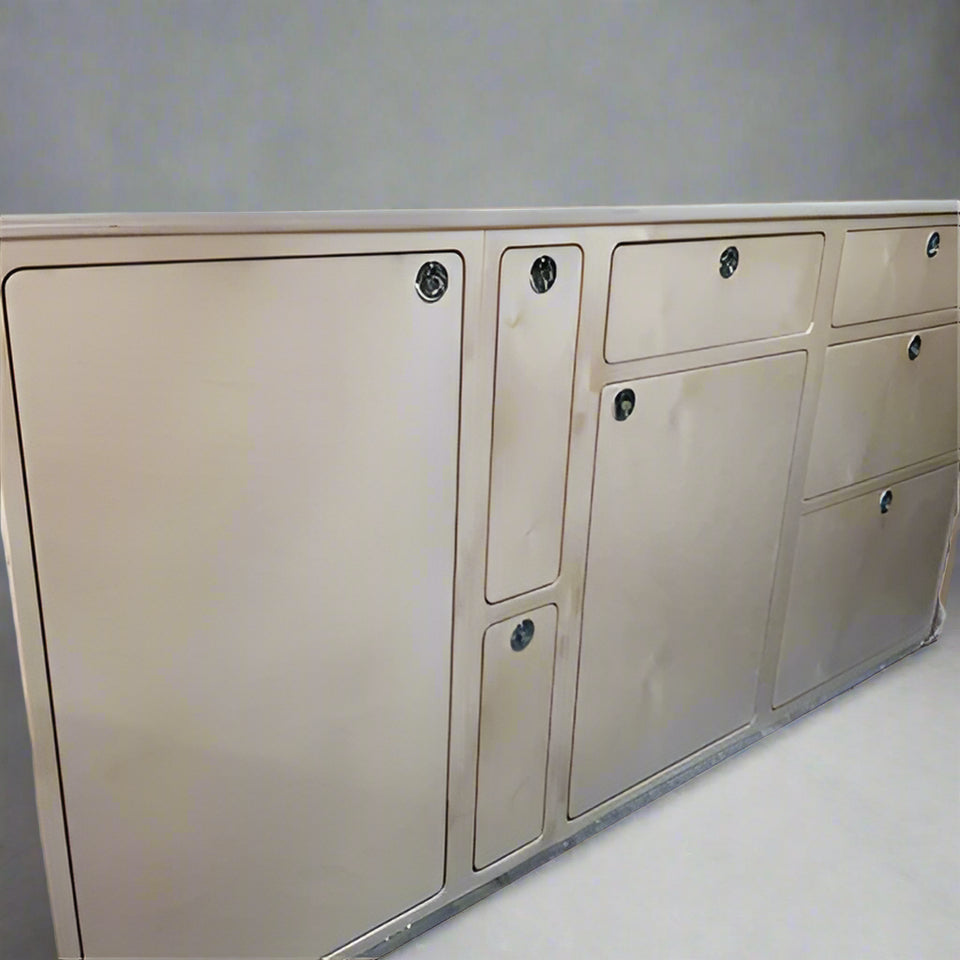 Overland Interiors slim insert cabinet with narrow pull-out storage for camper vans and RVs