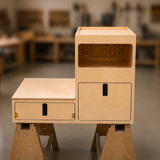 TrailBase™ Vault rear SUV storage system with a slide-out cooktop platform, two handcrafted dovetail drawers and lightweight honeycomb construction, proudly built by Overland Interior