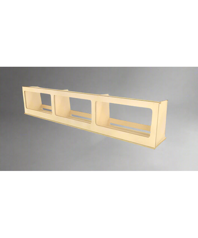 Universal upper storage cabinet with open shelving design for camper van and overland vehicle conversions by Overland Interiors.