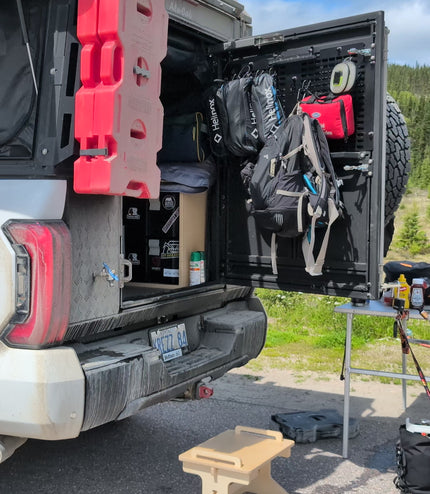 Video showcasing the Overland Interiors flat pack camper van step stool for overland travel, camping, and outdoor use