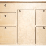 Overland Interiors' birch kitchen cabinet with 6 spacious drawers and compartments 