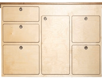 Overland Interiors' birch kitchen cabinet with 6 spacious drawers and compartments 