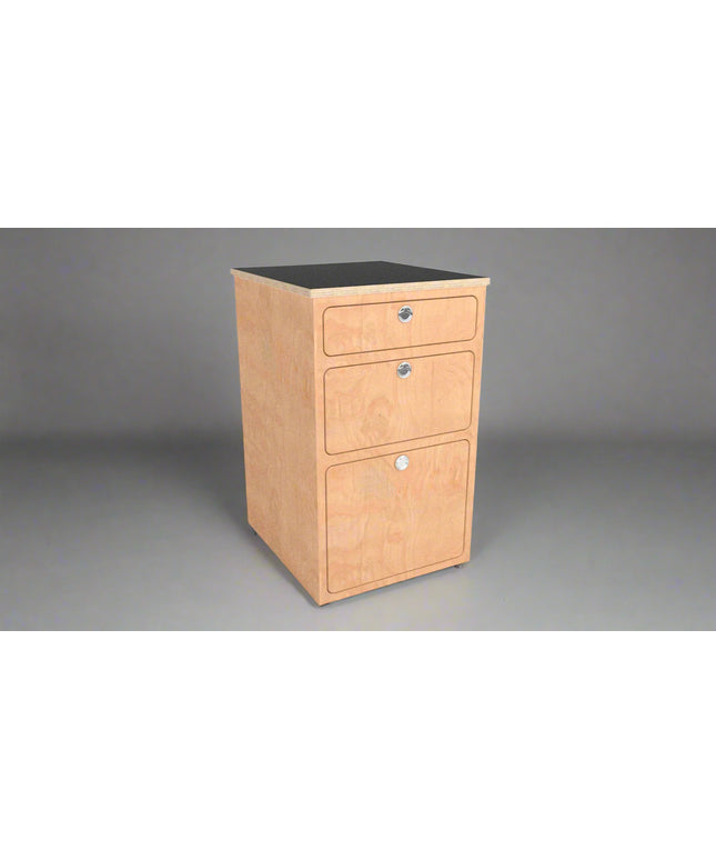 Overland Interiors' three compartment birch plywood cabinet for vans
